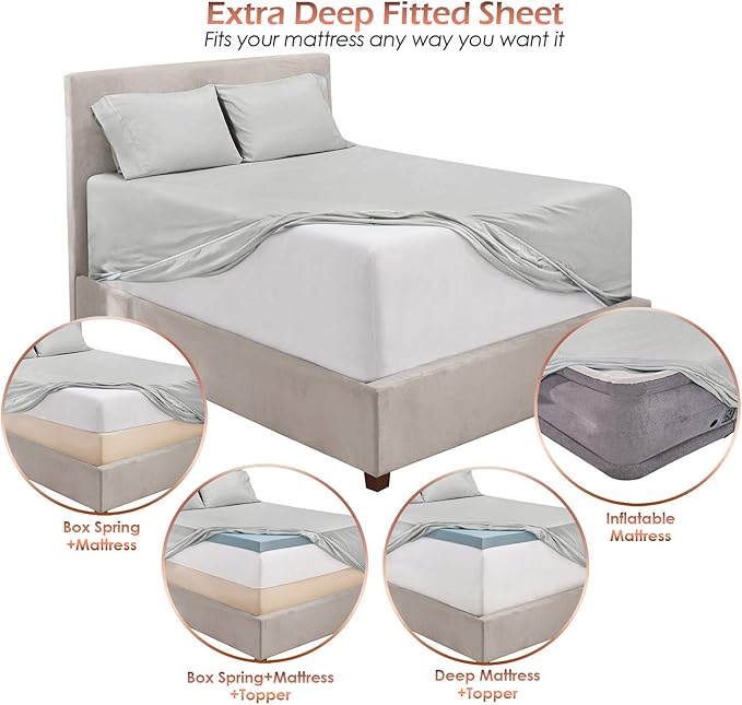 Hearth & Harbor Luxury Soft 6 Piece Bed Sheet Set Extra Deep Pocket Fitted - Image 6