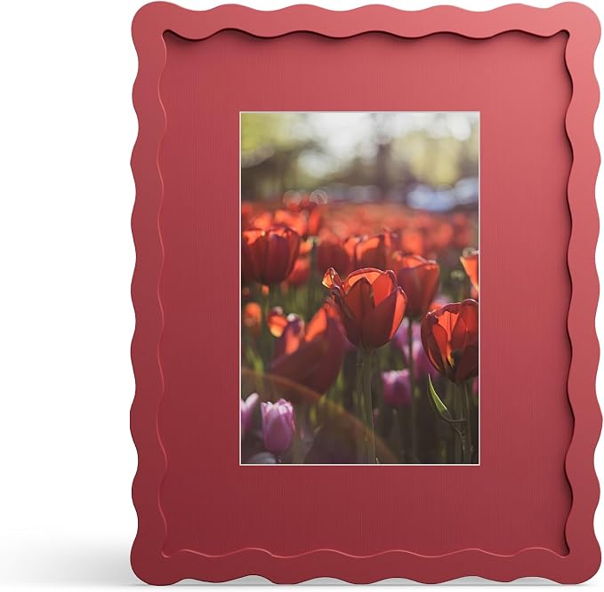 8x10 Picture Frame with Mat for 5x7, Wavy Edge Wooden Real Glass Photo Frame by THKRLOF