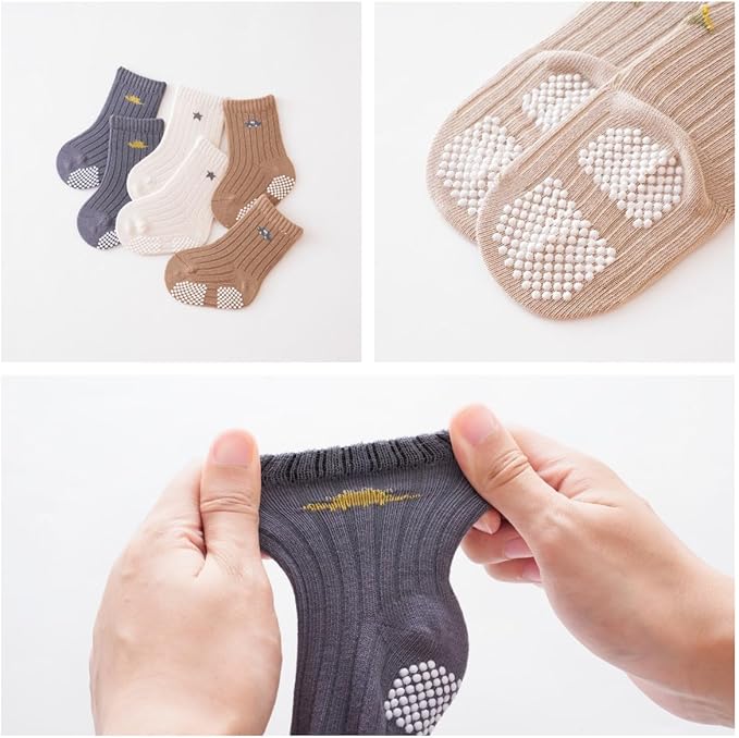 Baby Crew Socks,Grips Combed Cotton Socks Toddler Non-Skid for Girls,Boys Non Slip/Anti Skid 9-Pack