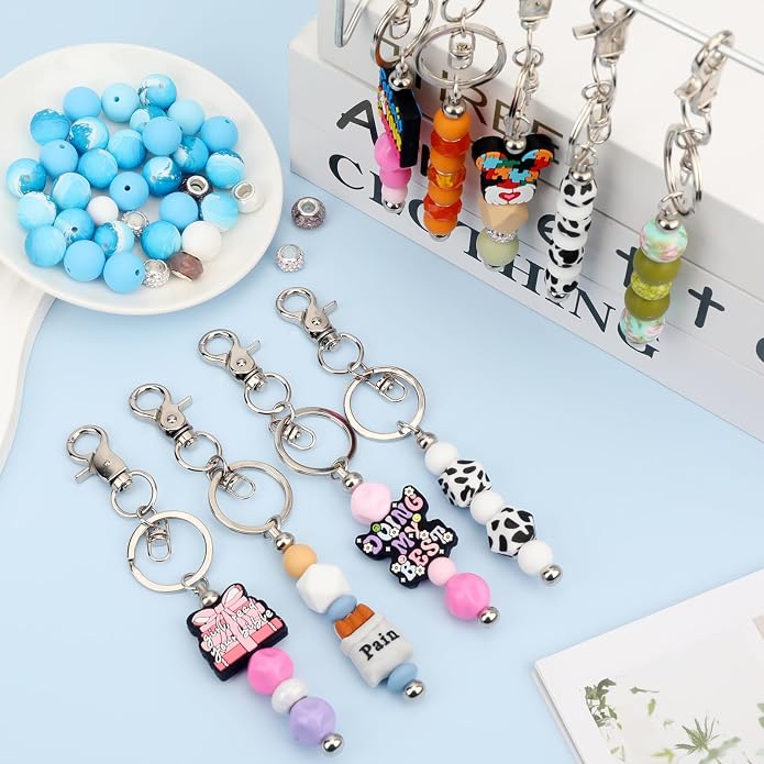 12pcs Blank Beaded Keychain Bars DIY Accessories Metal Beaded Keychain - Image 6