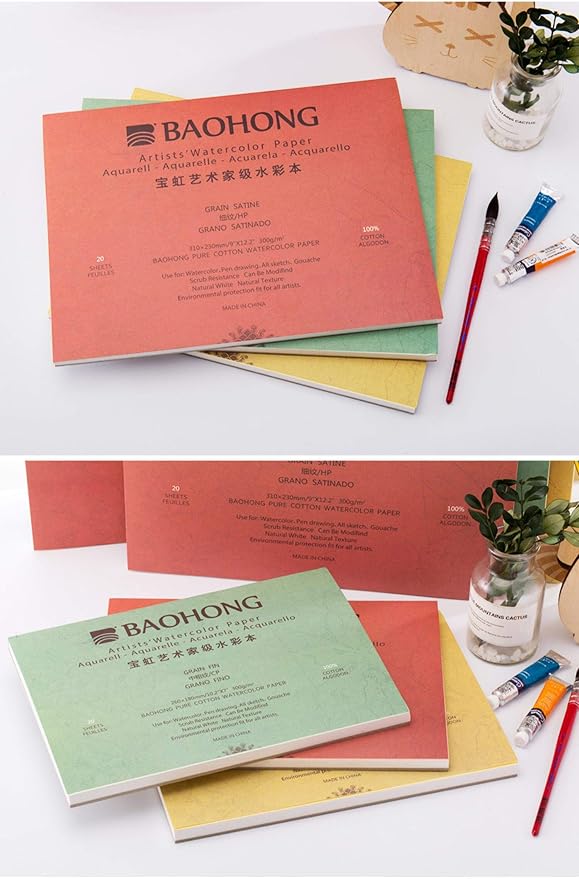 BAOHONG Artists' Watercolor Paper Block, 100% Cotton, 140LB/300GSM, Watercolor - Image 6