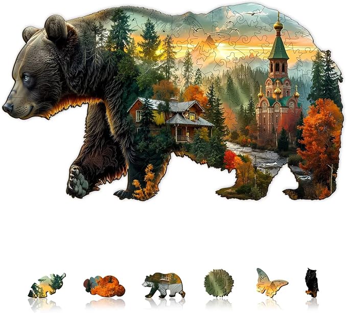 Forest Bear Puzzles Adults Gifts Wooden 60 Pieces 8.5 * 4.9in by Jollitot