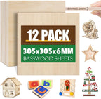 12 Pack Basswood Sheets 1/4x12x12 Inch, 6mm Basswood by ESRICH