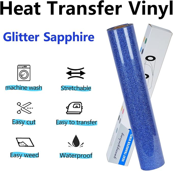 guangyintong Heat Transfer Vinyl Glitter Royal Blue HTV Rolls, Glitter HTV Vinyl - Image 6