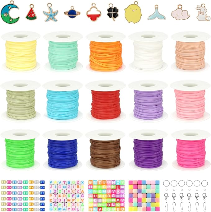 KAMJUNTAR Macaron Matte Lanyard String, 15 Rolls Gimp Boondoggle String Plastic by KAMJUNTAR