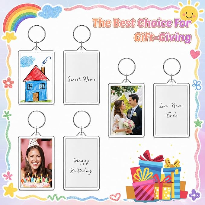 Yaomiao Acrylic Photo Frame Keychain Holder Photo Picture Insert Blank Keyring - Image 5