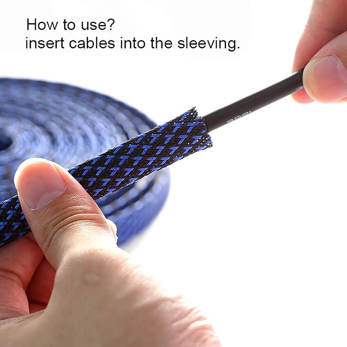 25ft - 1/2 inch PET Expandable Braided Sleeving – BlackBlue – Alex Tech Braided - Image 6