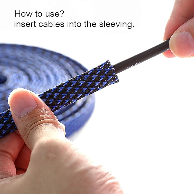 100ft - 3/4 inch PET Expandable Braided Sleeving – BlackBlue – Alex Tech - Image 6