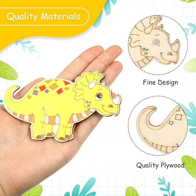 Jetec 40 Pieces Dinosaur Unfinished Wood Cutouts Animal Wooden Paint Crafts - Image 3