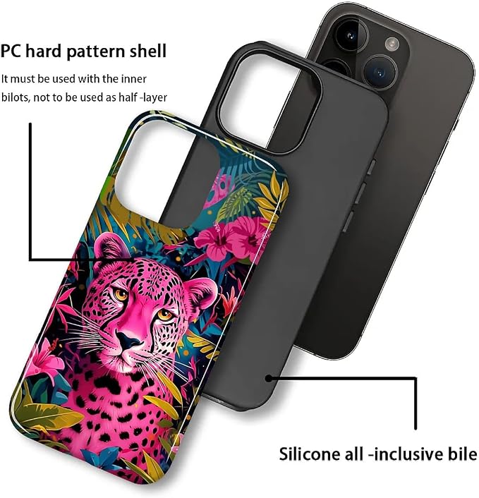 ZHEGAILIAN Case for iPhone 14 Pro, Panther Leopard Flower Durable Shockproof - Image 2