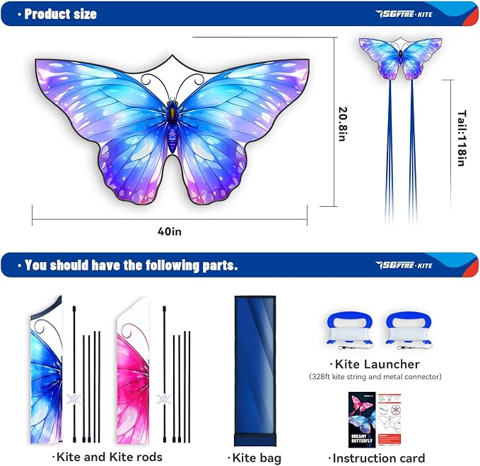SGftre 3 Piece Set Butterfly Delta Octopus Kites - Image 5