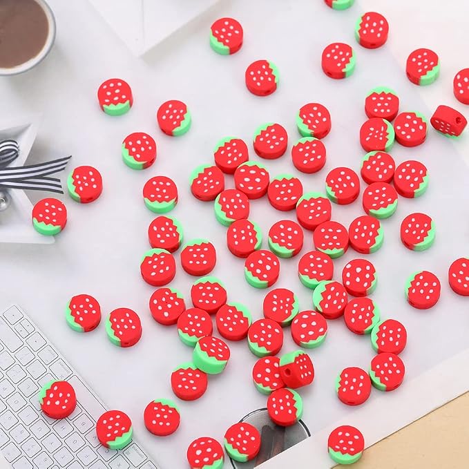 100pcs Strawberry Polymer Clay Spacer Beads - Image 2