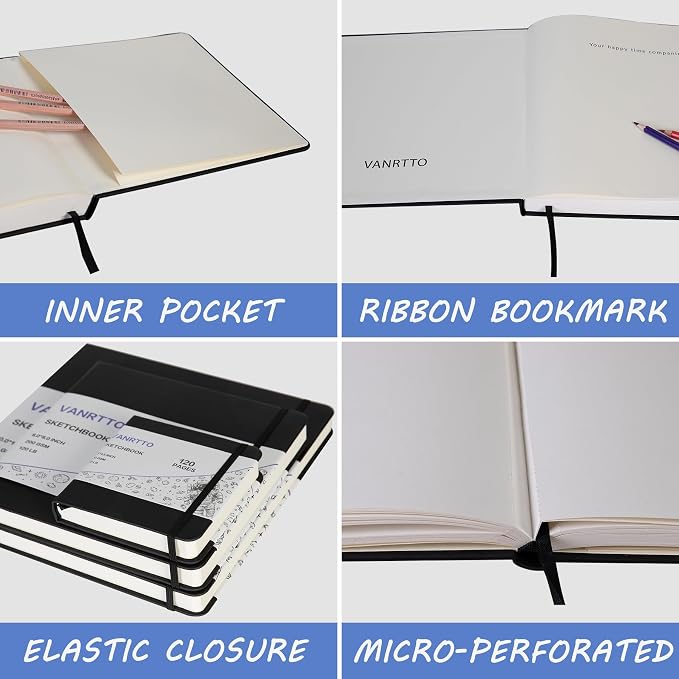 Vanrtto Hardcover Square Sketch Book, Mixed Media Sketchbook 10x10 Inch | - Image 4