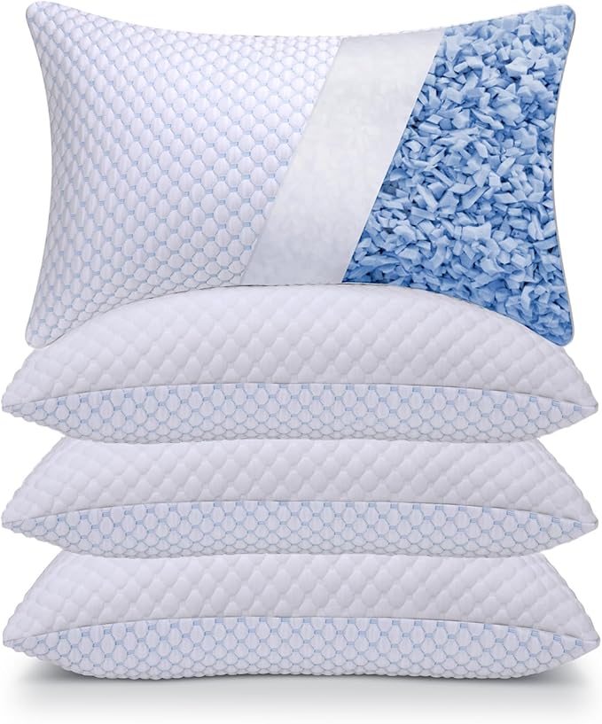 OSBED Cooling Adjustable Shredded Memory Foam Pillows Queen Size Set of 4 by OSBED