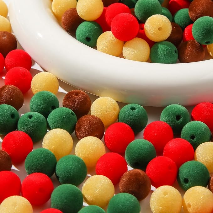 16mm Acrylic Beads 100pcs Christmas Pom Pom Bead Loose Fuzzy Faux Fur Poms Beads - Image 3