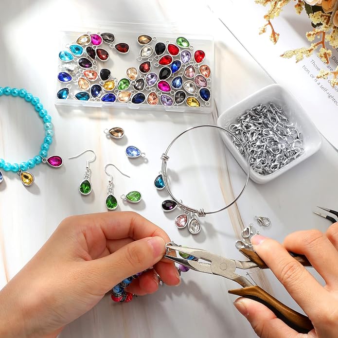 Inbagi 160 Pcs Crystal Birthstone Charms Beads Pendants and Lobster Claw Clasp - Image 3