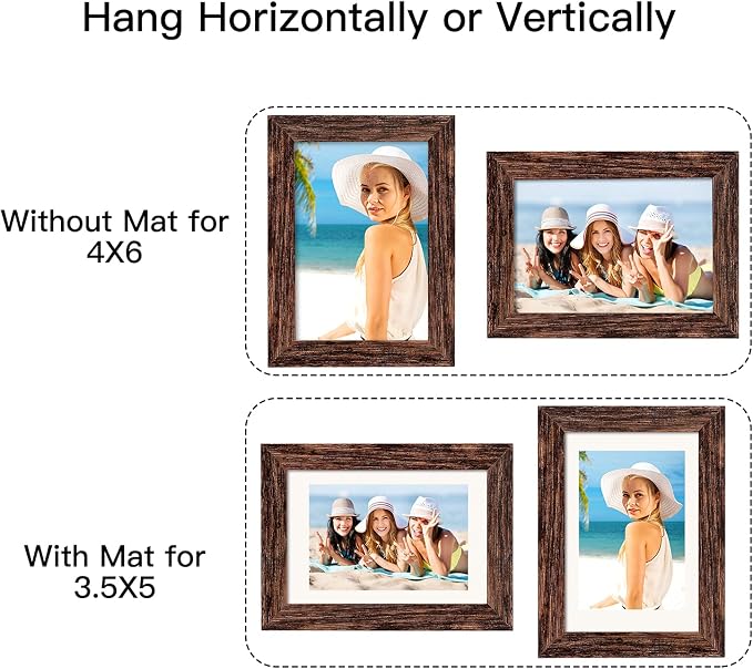 BAIJIALI 4x6 Picture Frame Distressed Farmhouse Wood Pattern Set of 4, Display - Image 3