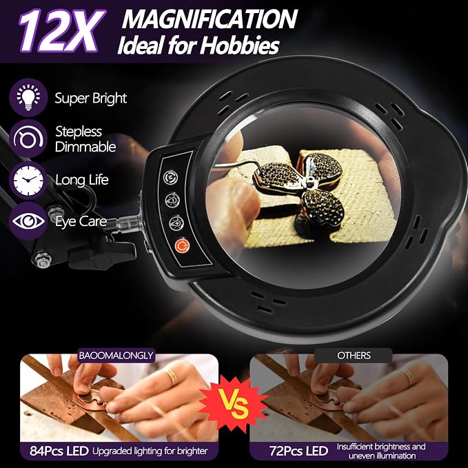 12X Magnifying Glass with Light and Stand, 5 Color Modes 10 Stepless Dimmable - Image 5