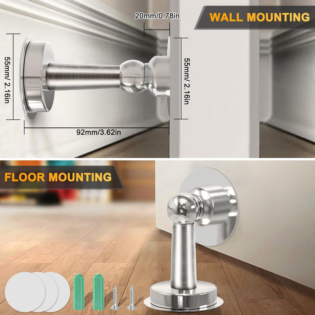 6 Pack Door Stopper Magnetic, COCIVIVRE Magnet Door Stop Stainless Steel for Wall and Floor Mounting, No Drilling Doorstop with Adhesive Tape Hold Your Door Open, Silver