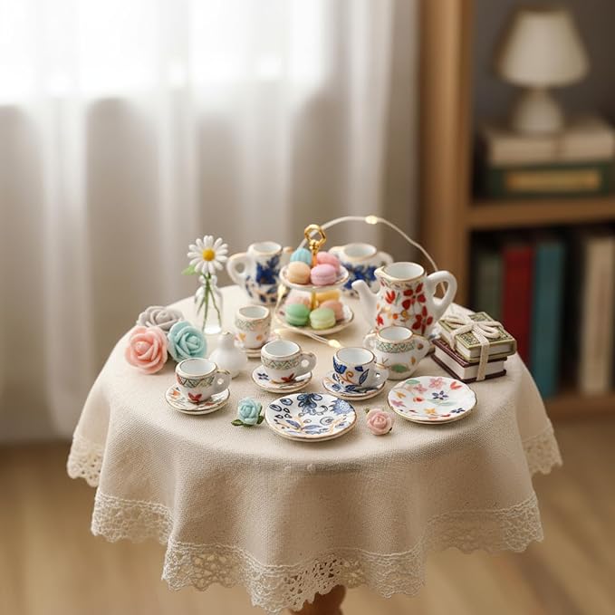 Geiserailie 2 Set 1:12 Dollhouse Miniature Porcelain Tea Cup 30 Pieces Mini - Image 6