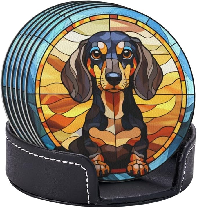 Drink Coaster Set of 6, Dachshund Dog Mom Lover Gift, Leather Drink Coasters - Image 5