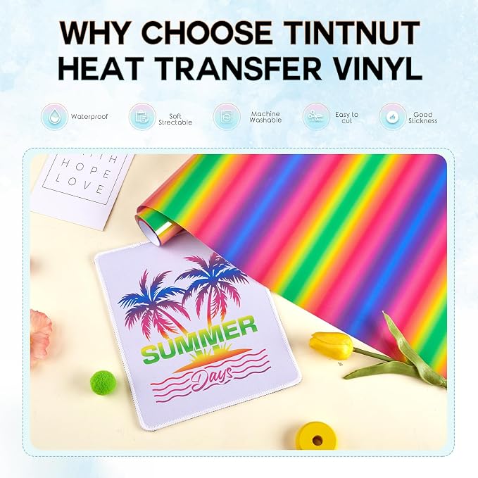 Tintnut Rainbow Gradient Heat Transfer Vinyl Roll, stretch washable, compatible - Image 3