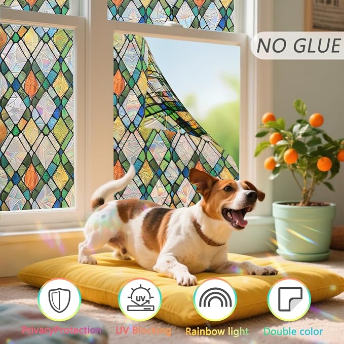 Lattice Stained Glass Window Film Static Cling - Image 3