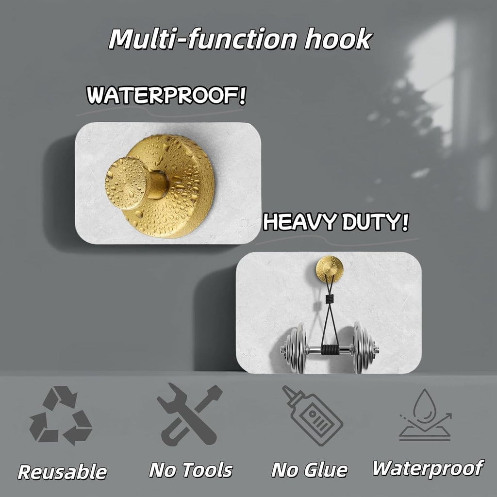 2025 Upgraded Stainless Steel Heavy Duty Suction Cup Hooks for Shower Bathroom Accessories Removable Hook for Glass Window Door Wall Hooks for Hanging Towels Robes Wreaths (Pack of 5, Gold)