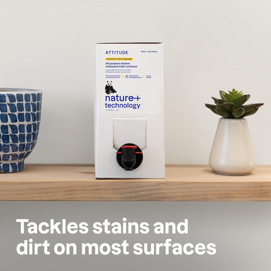 ATTITUDE All-Purpose Cleaner Refill, EWG Verified, Plant-Based & Vegan, Multi-Surface Cleaning Spray, Citrus Zest Scent, 67.6 Fl Oz