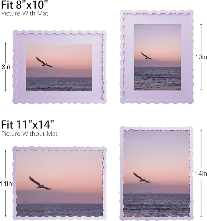 11x14 Picture Frame with Mat for 8x10, Wavy Edge Wooden Real Glass Photo Frame - Image 3
