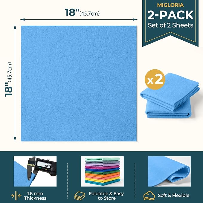 Felt Fabric Sheet 18 x 18 Inch, 1.6mm Thick | Soft and Flexible Nonwoven - Image 2