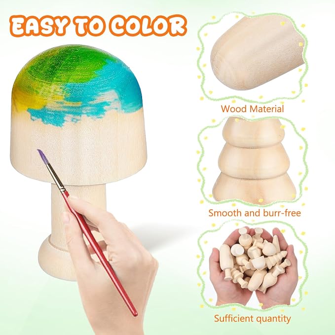 TEHAUX 20pcs Unfinished Mini Wooden Trees 5 Shapes DIY Paintable Wood Craft - Image 3