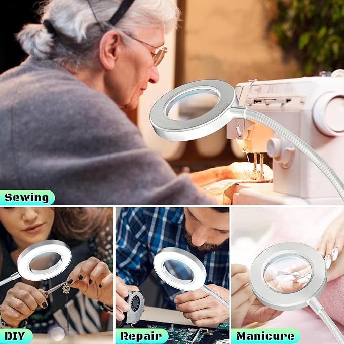 10X Magnifying Glass with Light, Clip on Mganifier with Light, 48 LED Desk Lmap - Image 7