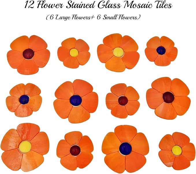 Esweny 12 Flower Stained Glass Mosaic Tiles - Image 4