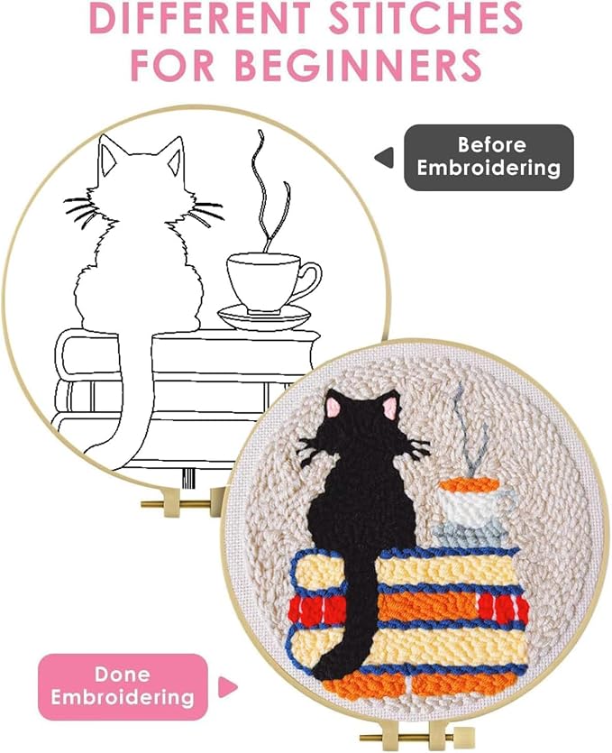 Punch Needle Kit for Beginners Adults-Cat Coffee, - Image 4