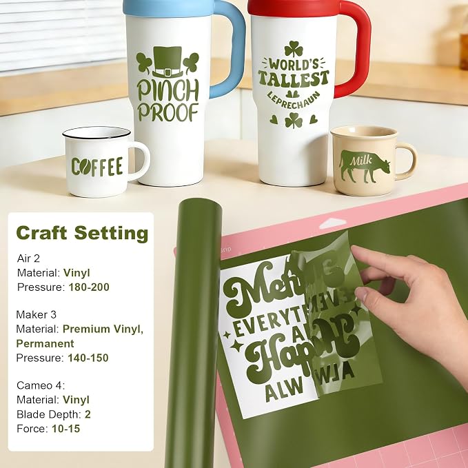 Gatichetta Green Vinyl Army Green Self Adhesive Vinyl Craft Permanent Vinyls - Image 5