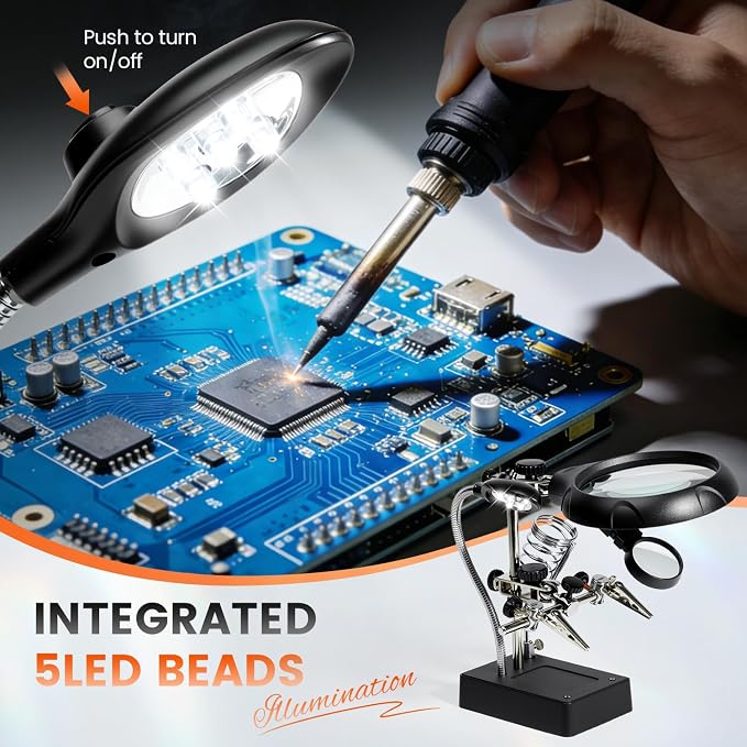 Soldering Helping Hands with LED Light and Magnifier | 2 Alligator Clips - Image 6