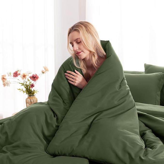 CozyLux King Size Comforter Set Olive Green, 7 Pieces Bed in a Bag King - Image 7