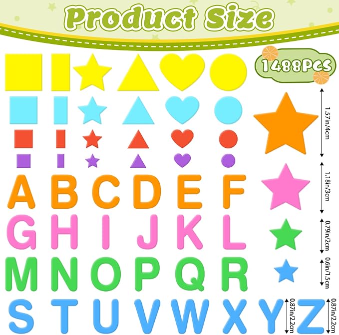 1488Pcs Foam Stickers, 8Colors Foam Shape Letter Stickers - Image 2
