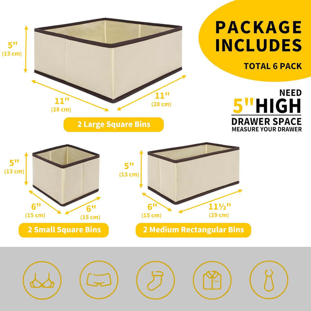 Cupic Cupid Drawer Organizer, Dresser Organizers, Foldabe Drawer Organizer Clothes, Closet Organization and Storage Dividers for Socks, Underwear and Diaper, Set of 6, Beige