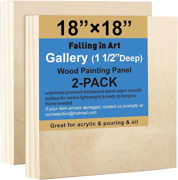 Falling in Art 2 Pack 18x18 Gallery Unfinished Wooden Canvas Panels | Birch by FallinginArt