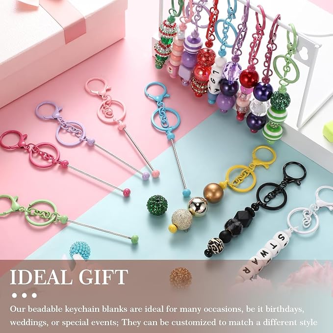 6Pcs Beadable Keychain Bars Blanks Bead Keychain Bar Metal Beaded Keychains - Image 6