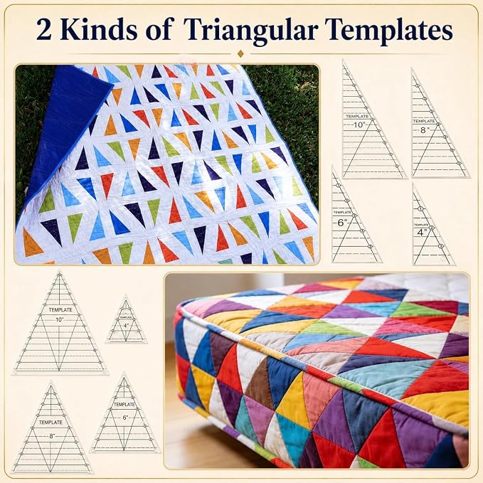 TSV 8 PCS 60° Triangle Quilting Rulers/30°-60°-90° Triangle Quilt Templates | - Image 2