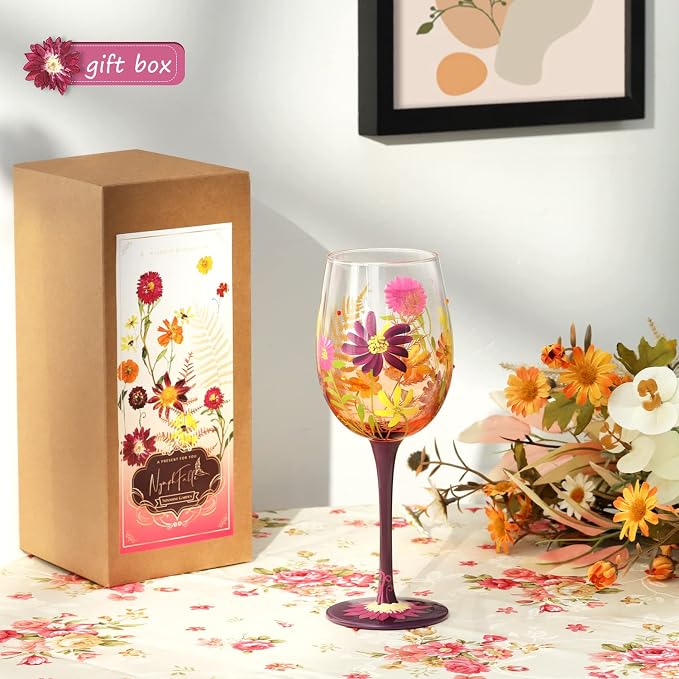 NymphFable Forever Flower Wine Glass 15oz Hand Painted Wine Glasses, Colorful - Image 4