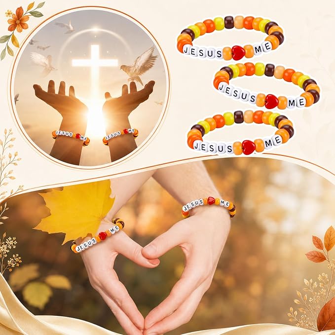 Ferreve 35 Sets Fall Religious Bead Wristband Craft Kit Jesus Loves Me Faith - Image 6