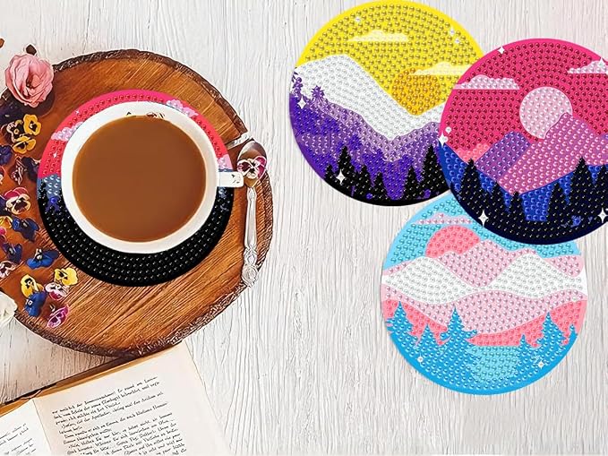 8 PCS Diamond Art Coasters Kits Moutain Sunset Diamond Painting Coaster | - Image 7