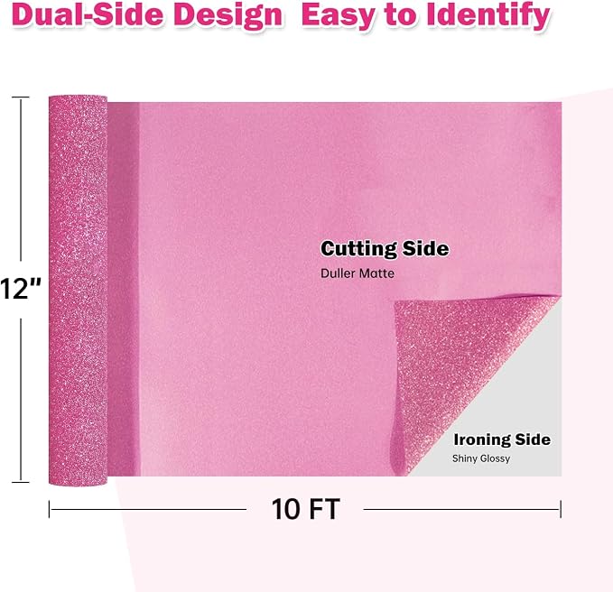TUMIYA Pink Glitter Heat Transfer Vinyl HTV Roll - Image 2