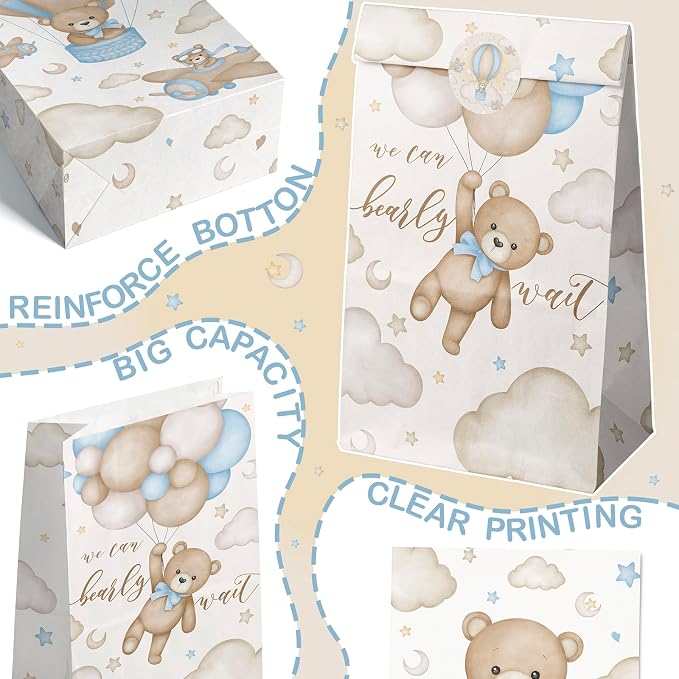 24 Pack Teddy Bear Baby Shower Bags, We Can Bearly Wait Baby Shower Bags - Image 4