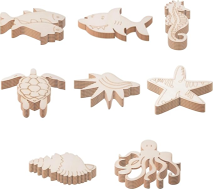 80PCS Unfinished Wood Ocean Animal Cutouts - Image 8
