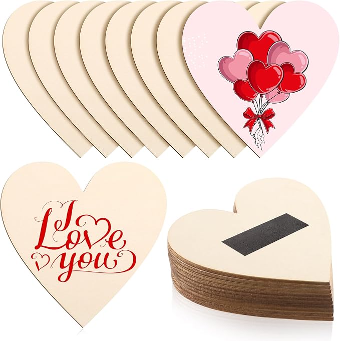Qunclay 20 Pcs Wooden Heart Magnets by Qunclay